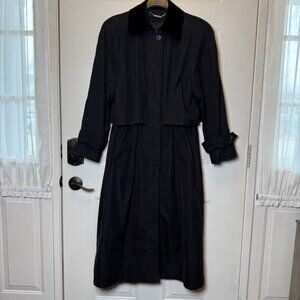 Vintage 90’s Liz Claiborne Women’s Long Trench Coat Black Velvet Collar Size XL